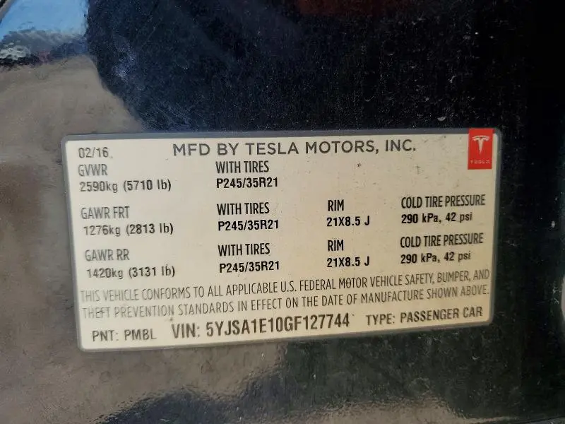 2016 TESLA MODEL S   