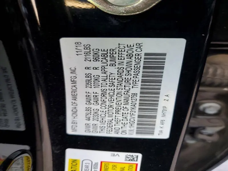 2019 HONDA ACCORD   