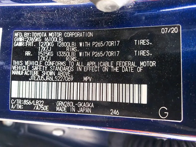 2020 TOYOTA 4RUNNER SR5  