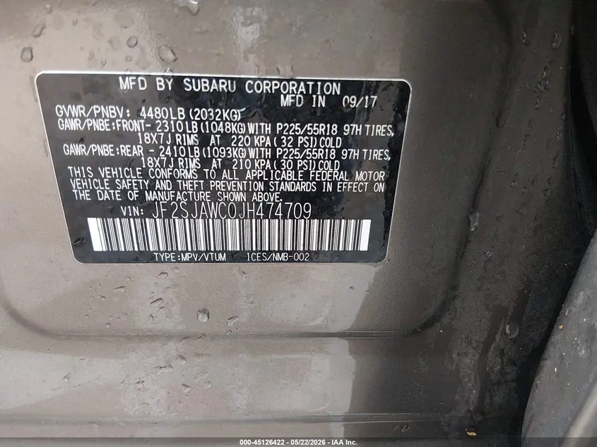 2018 SUBARU FORESTER 2.5I TOURING