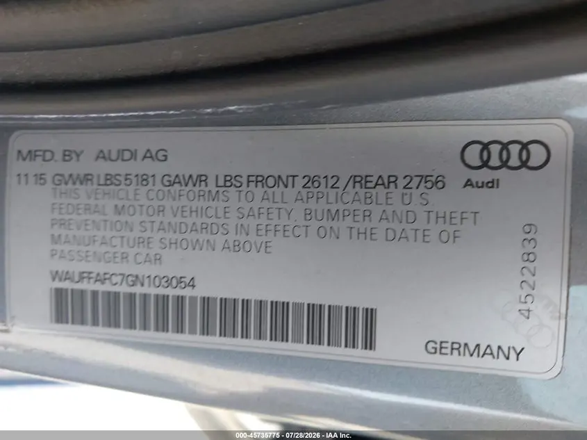 2016 AUDI A6 2.0T PREMIUM