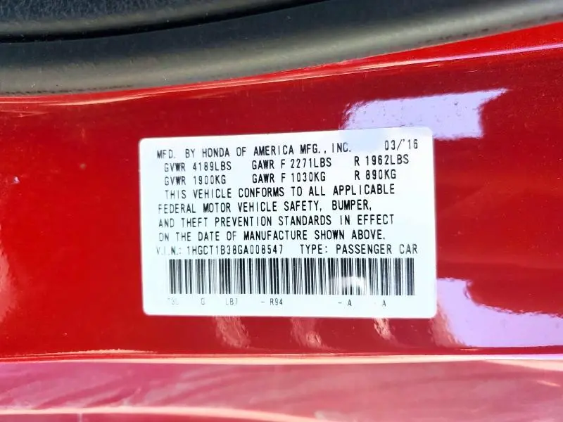 2016 HONDA ACCORD LX-S  