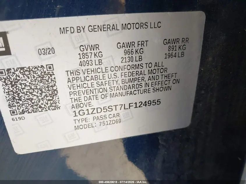 2020 CHEVROLET MALIBU FWD LT