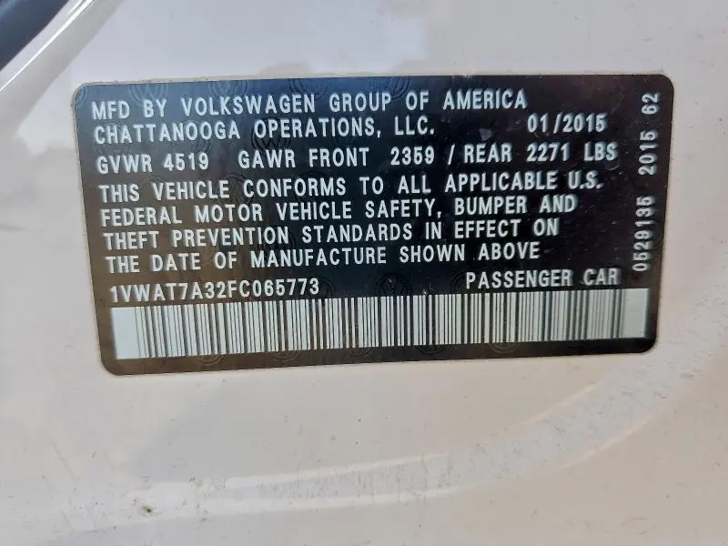 2015 VOLKSWAGEN PASSAT S  