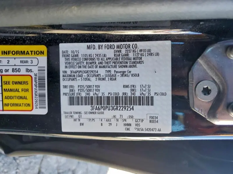 2016 FORD FUSION SE PHEV  