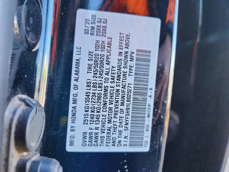 2020 HONDA PILOT TOURING  