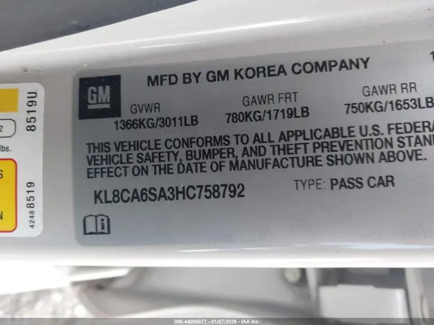 2017 CHEVROLET SPARK LS MANUAL