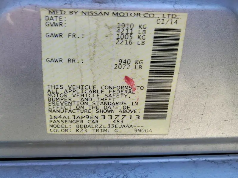 2014 NISSAN ALTIMA 2.5 S  