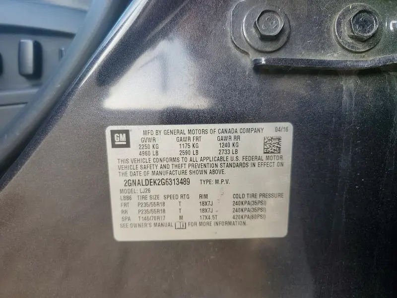 2016 CHEVROLET EQUINOX LTZ  