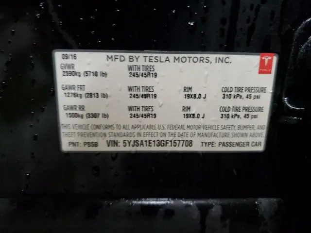 2016 TESLA MODEL S   