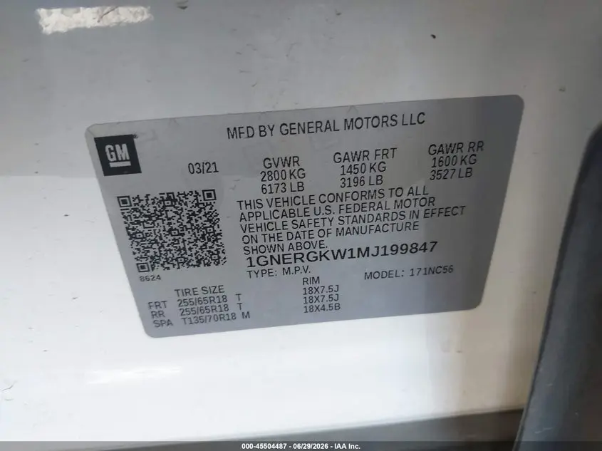 2021 CHEVROLET TRAVERSE FWD LT CLOTH