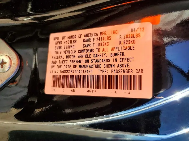 2012 HONDA ACCORD EX  