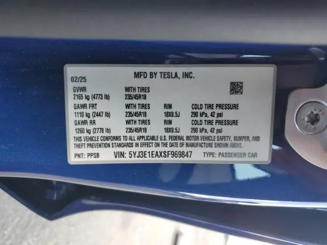 2025 TESLA MODEL 3   