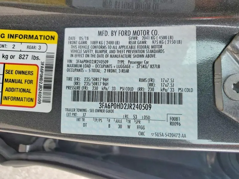 2018 FORD FUSION SE  