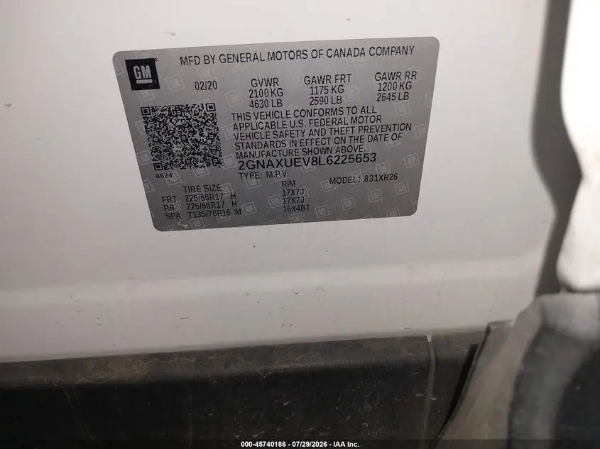 2020 CHEVROLET EQUINOX AWD LT 1.5L TURBO