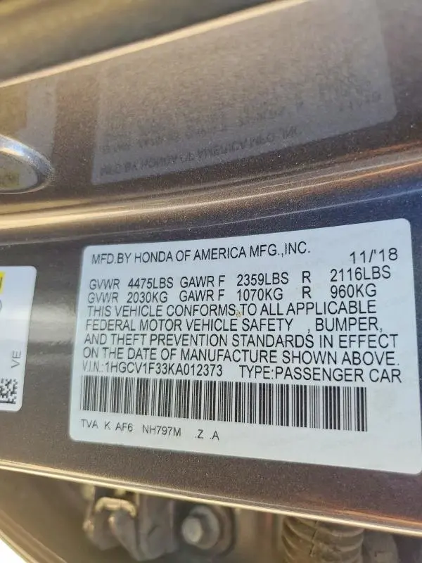 2019 HONDA ACCORD SPORT  
