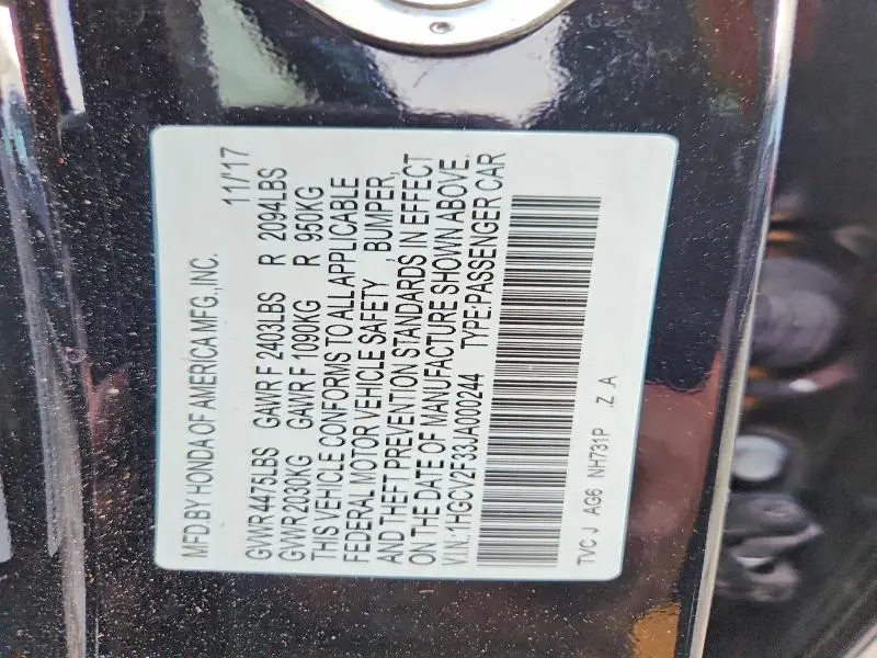 2018 HONDA ACCORD SPORT  