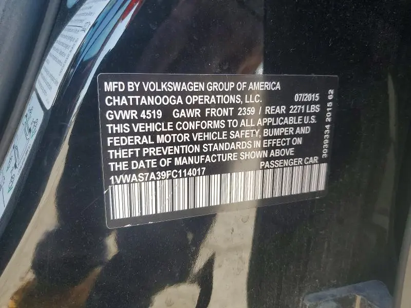 2015 VOLKSWAGEN PASSAT S  