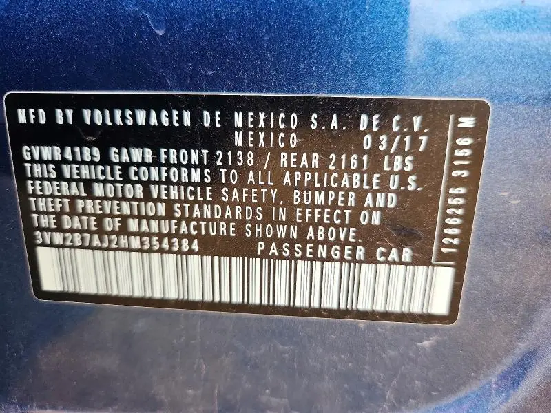 2017 VOLKSWAGEN JETTA S  