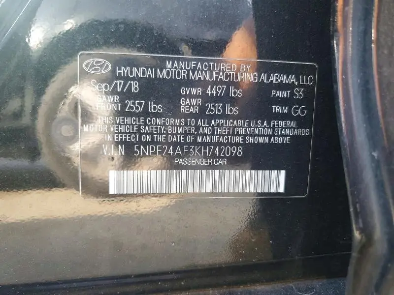 2019 HYUNDAI SONATA SE  