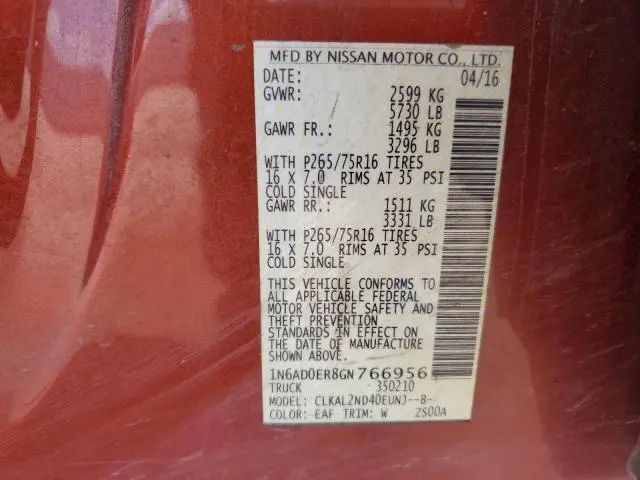 2016 NISSAN FRONTIER S  