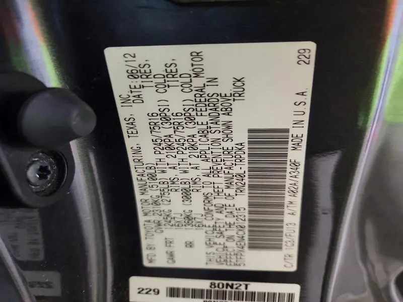 2012 TOYOTA TACOMA BASE  
