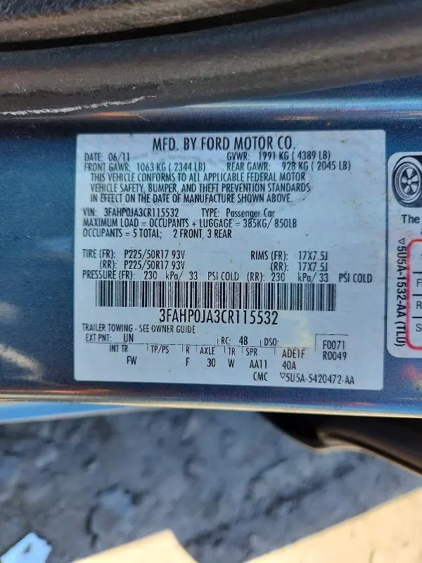 2012 FORD FUSION SEL  