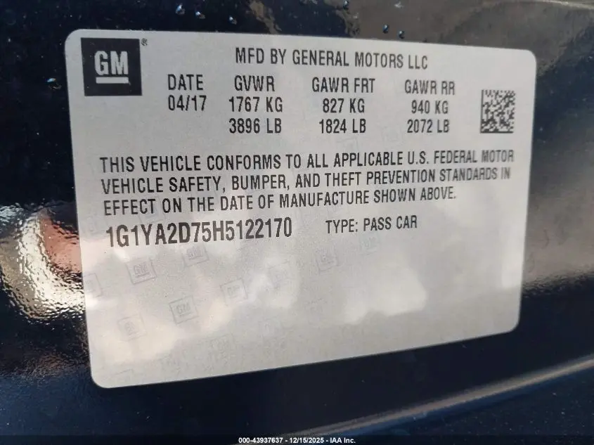 2017 CHEVROLET CORVETTE STINGRAY