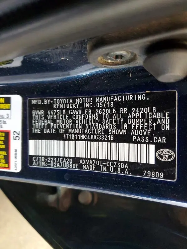 2018 TOYOTA CAMRY SE  