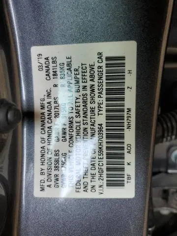 2019 HONDA CIVIC SI