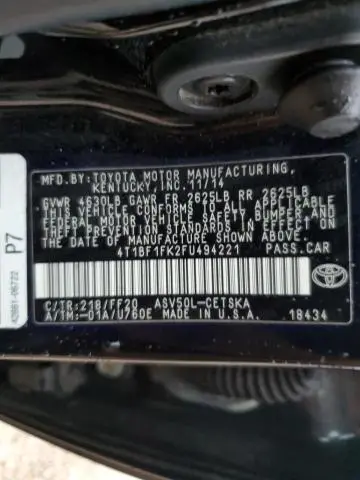 2015 TOYOTA CAMRY LE  