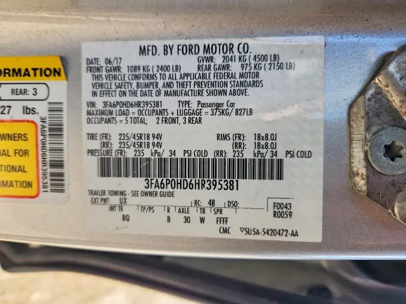 2017 FORD FUSION SE  