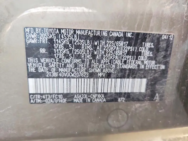 2012 TOYOTA RAV4 BASE  