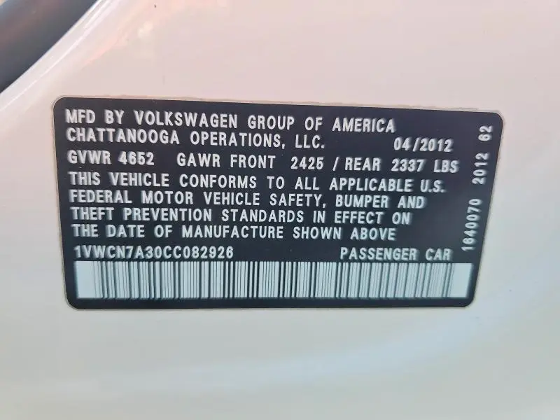 2012 VOLKSWAGEN PASSAT SEL  