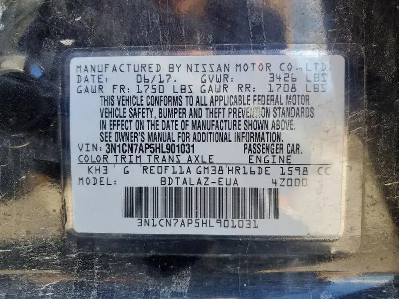 2017 NISSAN VERSA 1.6 S PLUS  