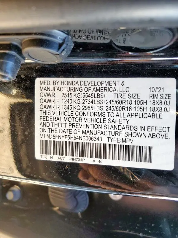 2022 HONDA PILOT EXL  