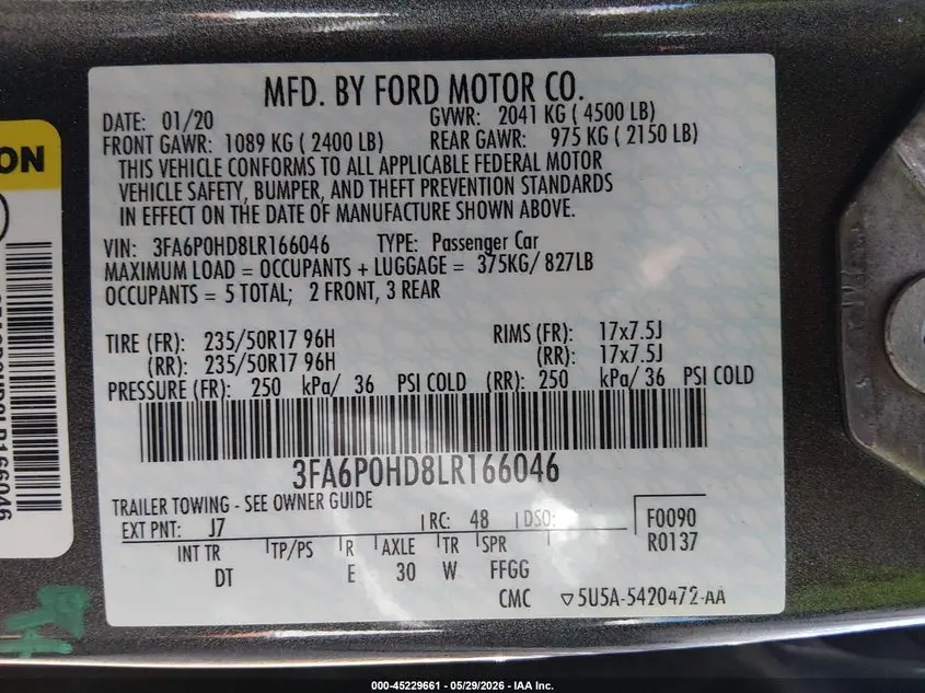 2020 FORD FUSION SE