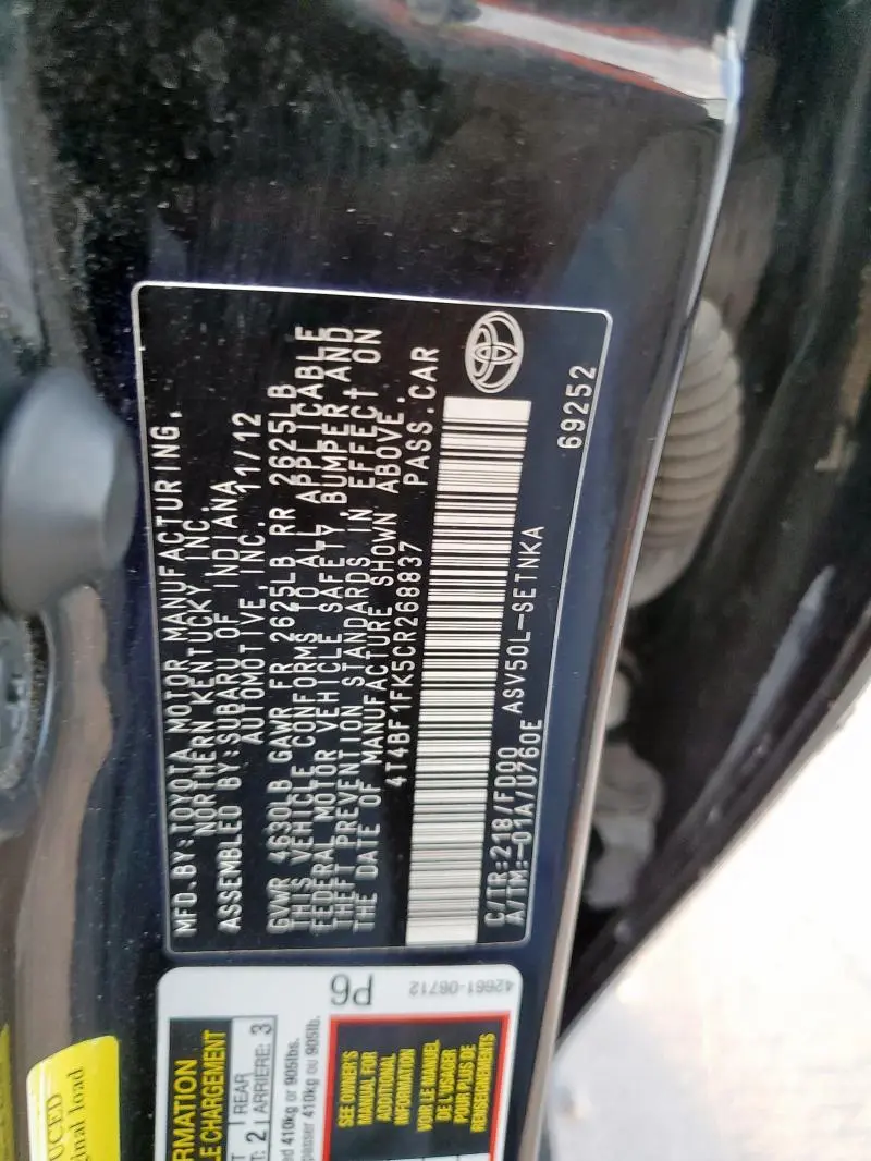 2012 TOYOTA CAMRY BASE  