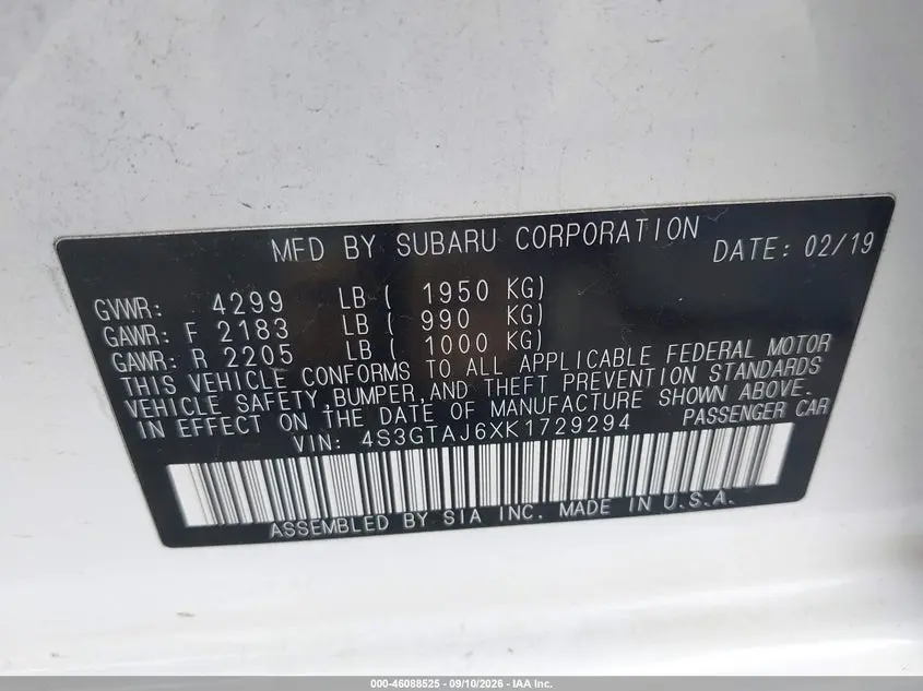 2019 SUBARU IMPREZA 2.0I SPORT