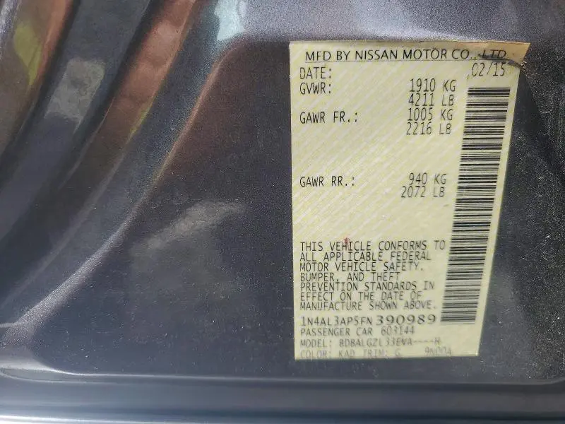 2015 NISSAN ALTIMA 2.5 S  
