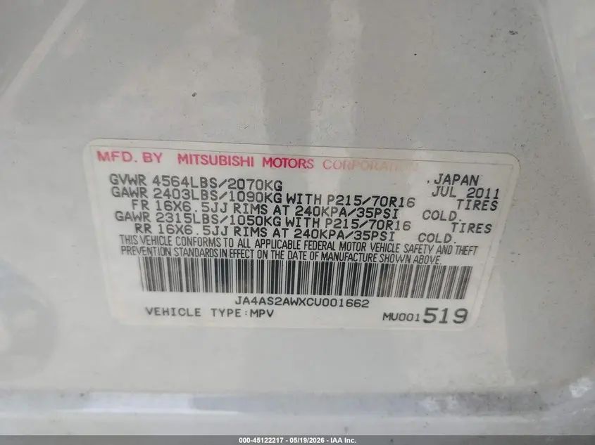 2012 MITSUBISHI OUTLANDER ES