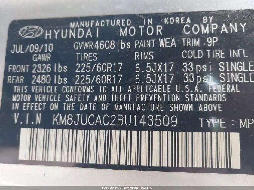 2011 HYUNDAI TUCSON GLS