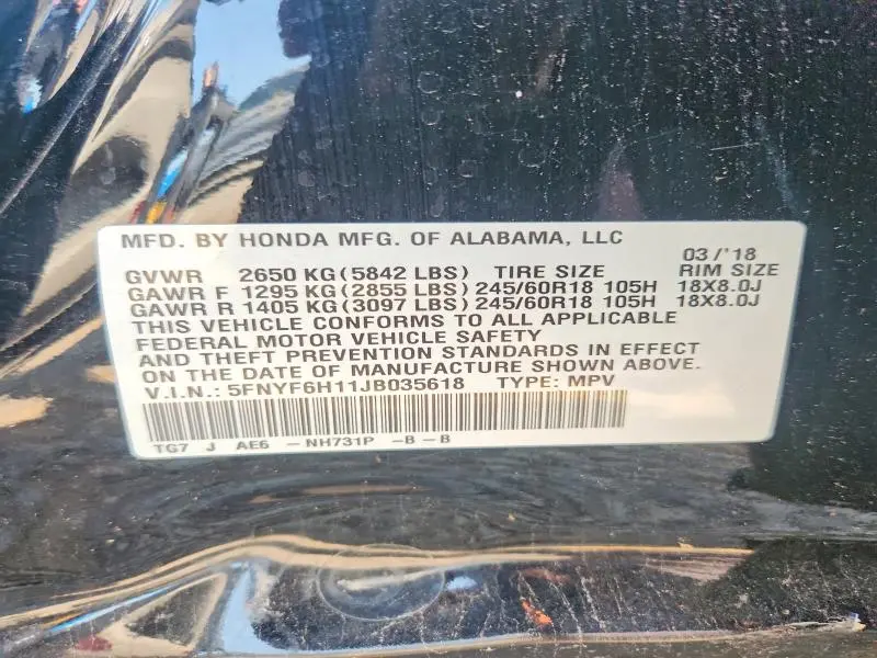 2018 HONDA PILOT LX  