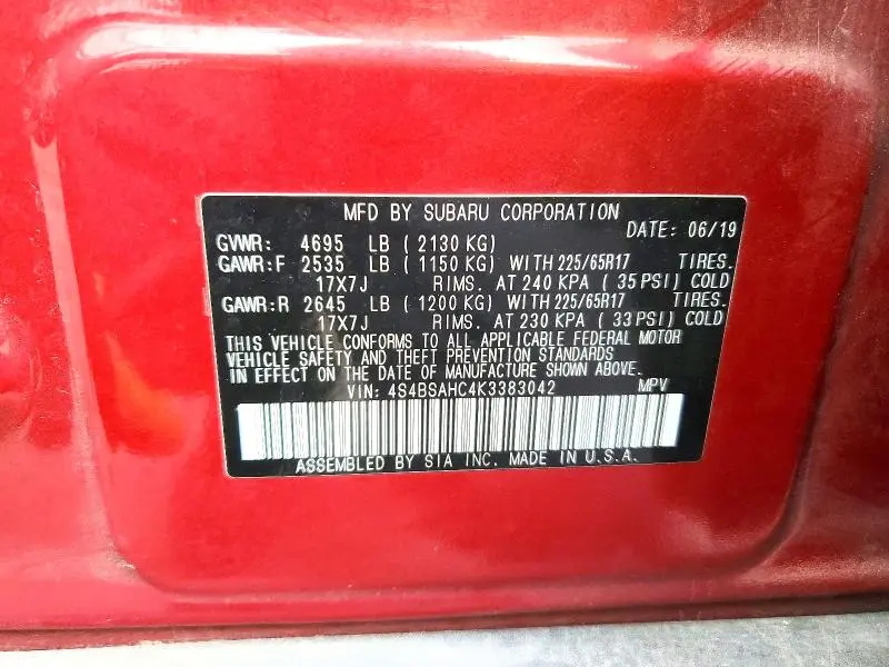 2019 SUBARU OUTBACK 2.5I PREMIUM  