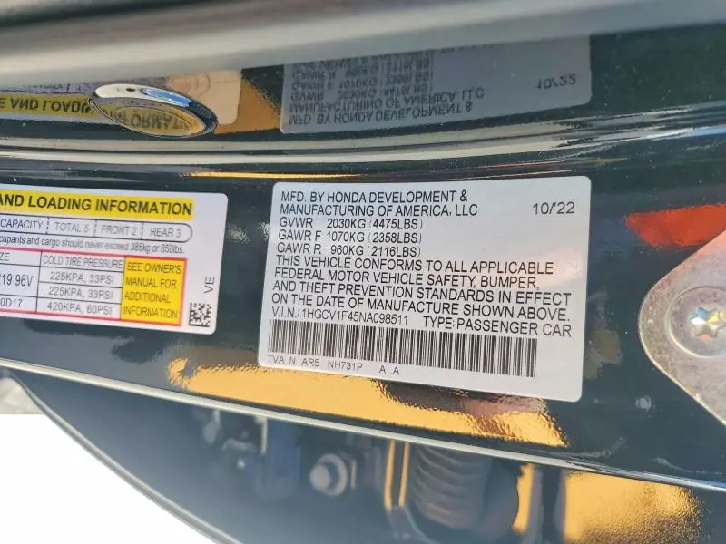 2022 HONDA ACCORD SPORT SE  