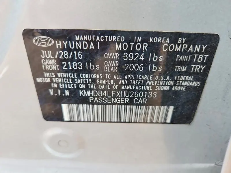 2017 HYUNDAI ELANTRA LIMITED  