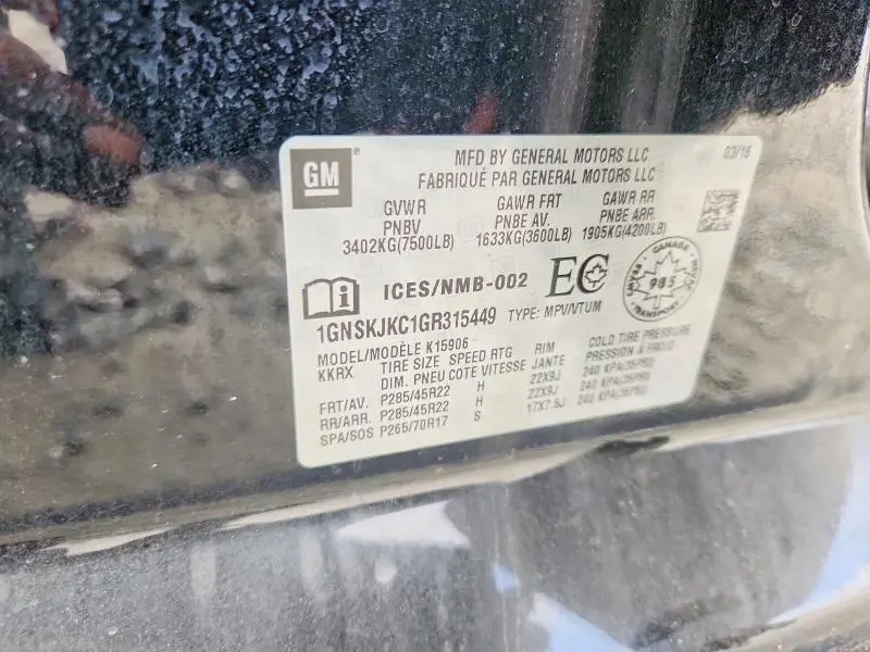 2016 CHEVROLET SUBURBAN K1500 LTZ  