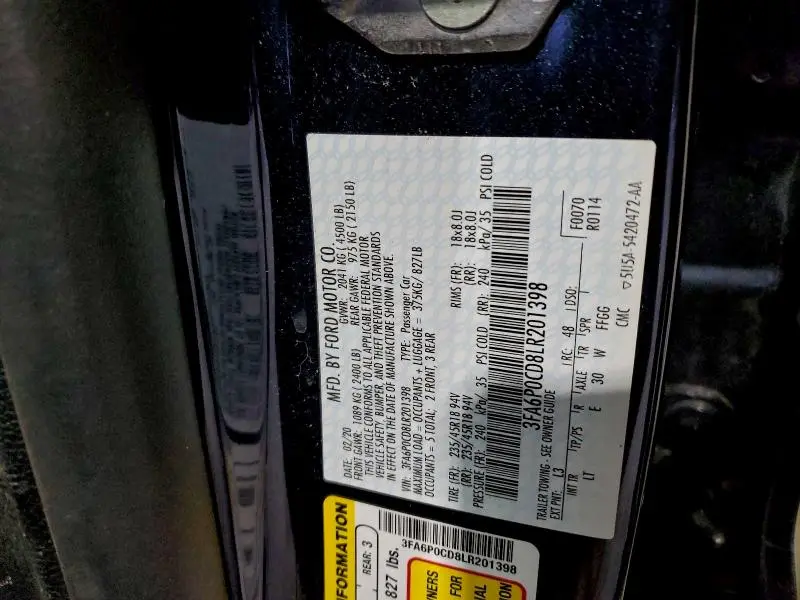 2020 FORD FUSION SEL  