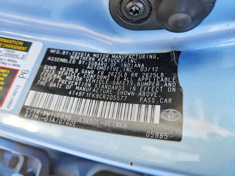 2012 TOYOTA CAMRY LE  