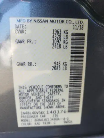 2019 NISSAN ALTIMA SV  